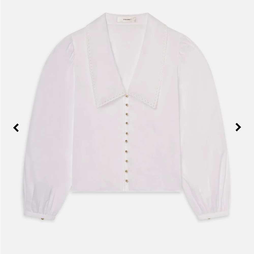 Frame Denim Eyelet Sailor White Blouse with Embroidered Collar